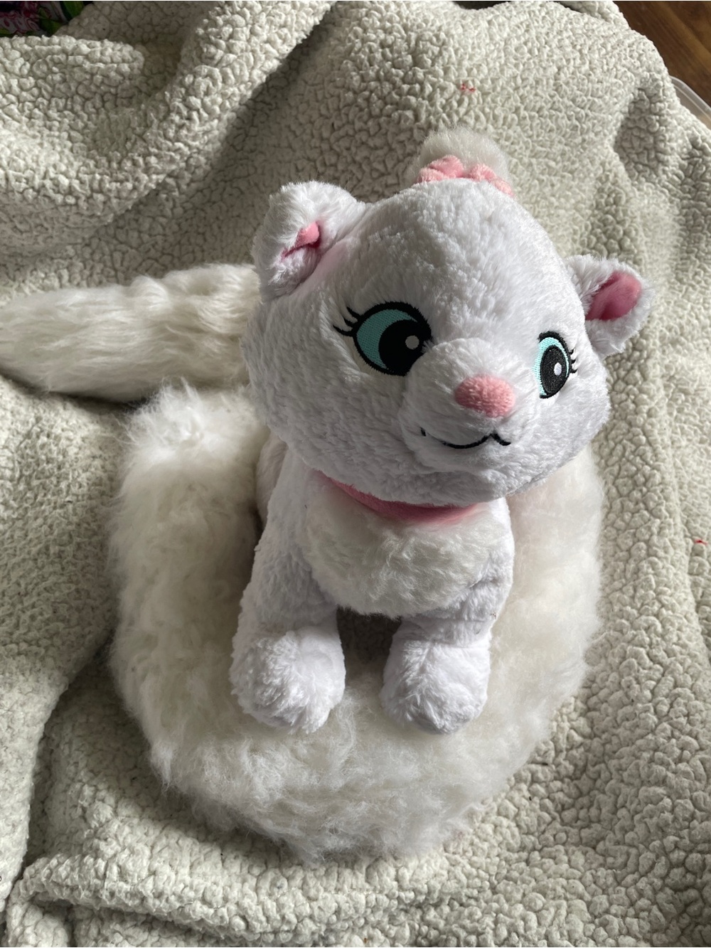 Disney White and Pink Plush Kitty Stuffed Animal Maria with long tail